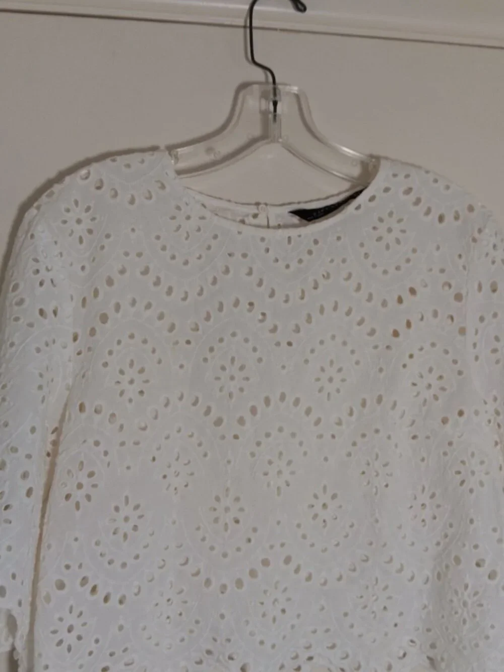 Zara Eyelet Lace Crop top White Size L Scalloped Hem Feminine Summer Top